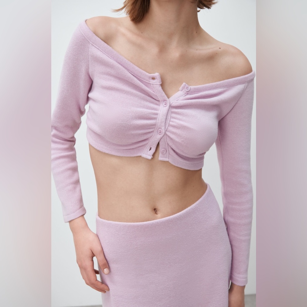 Zara Soft Cropped Ruched Cardigan